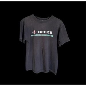 Vintage 90's Beck's T-shirt Med Beer Promo Key Logo Faded Distressed‎ Black